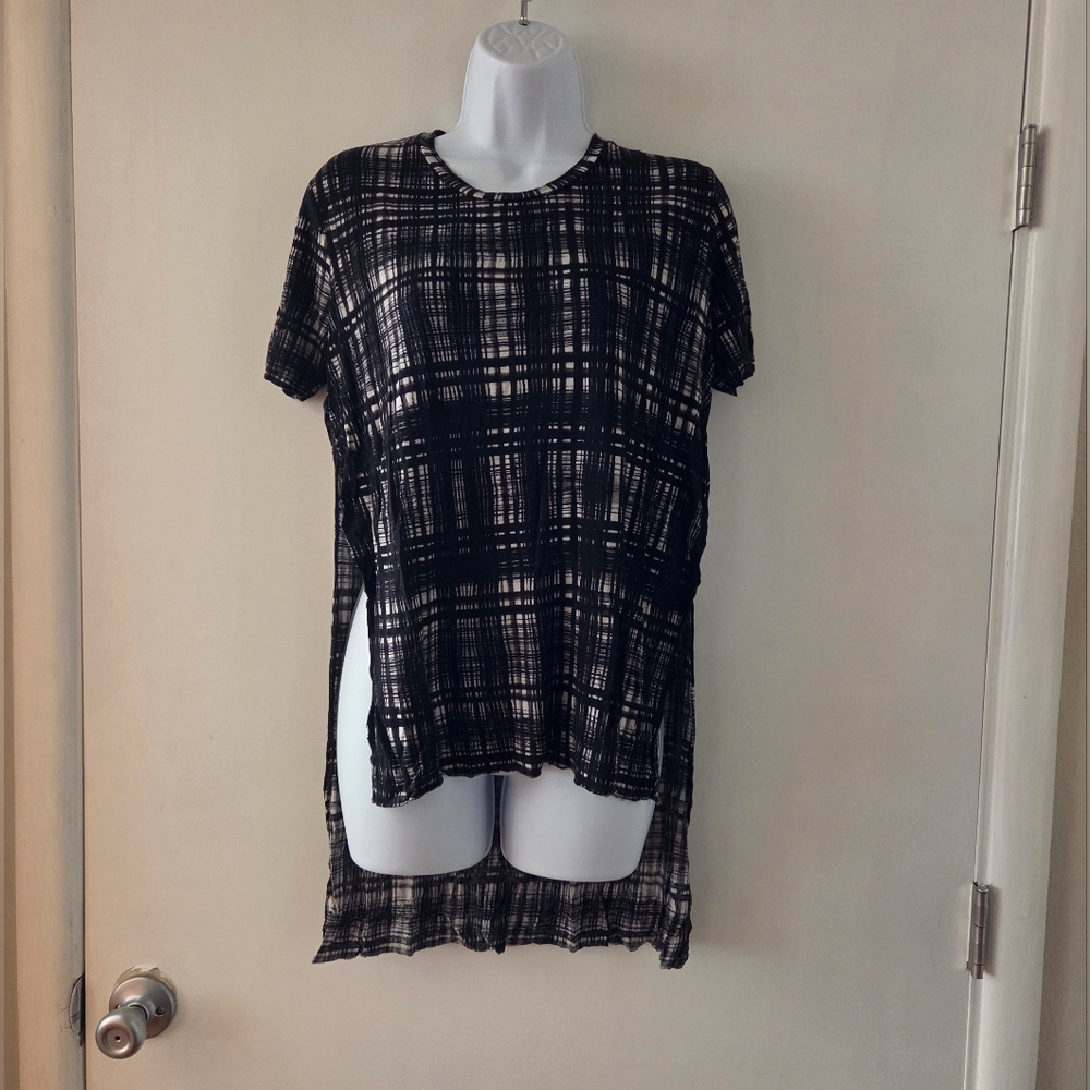 Wilfred Free Plaid Check Asymmetrical Oversize Tunic Tee Size XS